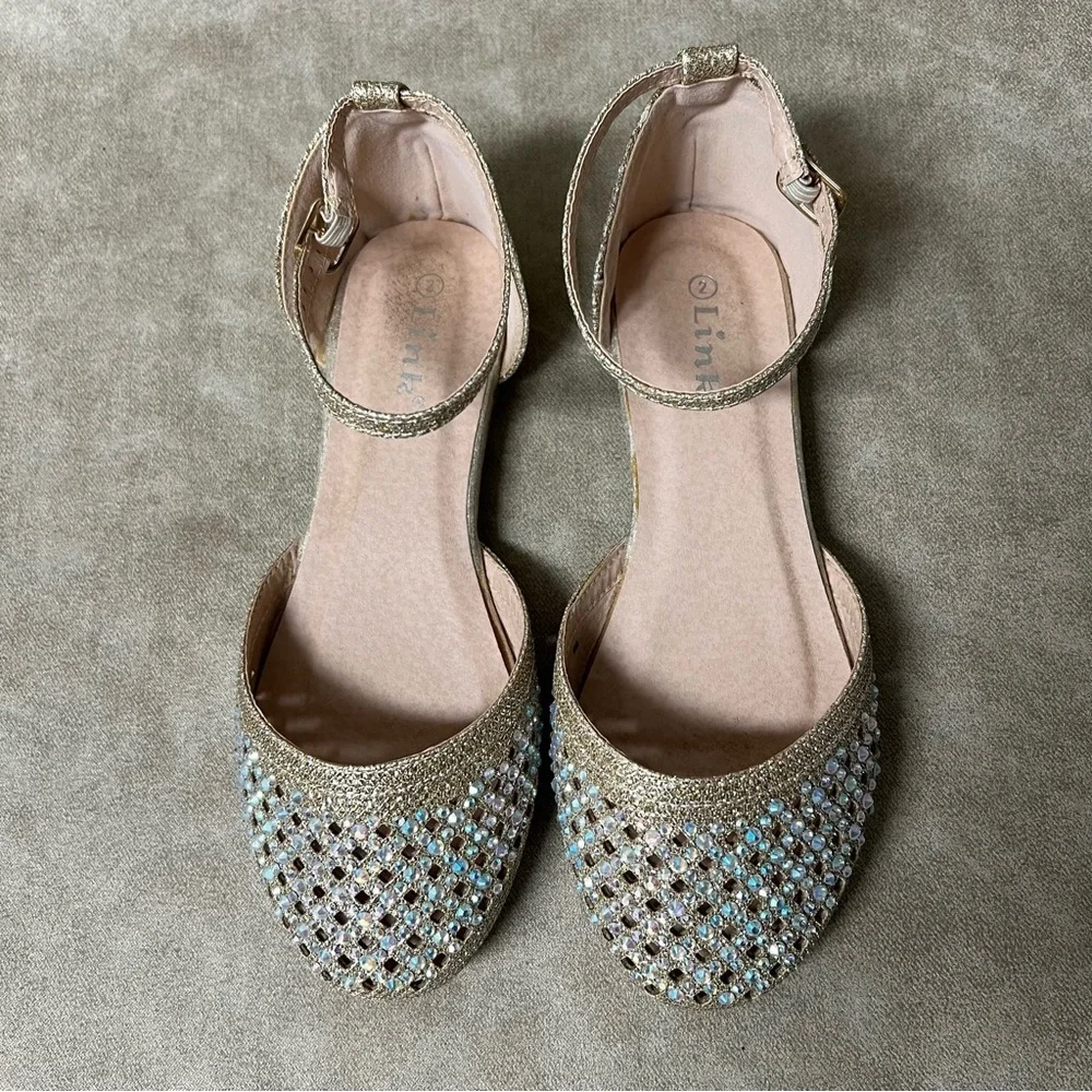 Link girls bejeweled diamond rose gold closed-toed d'orsay DRESS SANDALS Sz2